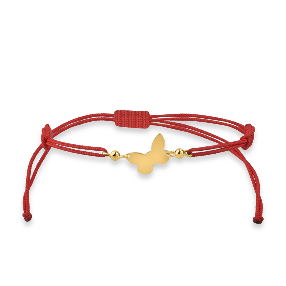 Bratara cu snur si pandantiv fluture din aur galben