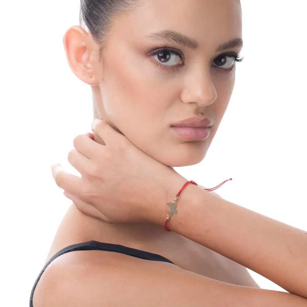 Bratara cu snur si pandantiv fluture din aur galben - imagine 2