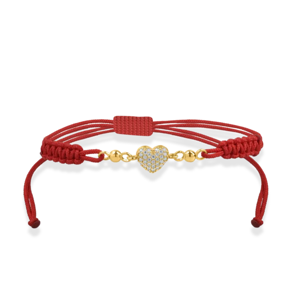 Bratara cu snur si pandantiv inima din aur galben cu zirconii