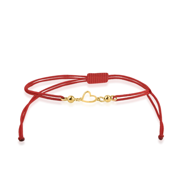 Bratara cu snur si pandantiv inima din aur galben