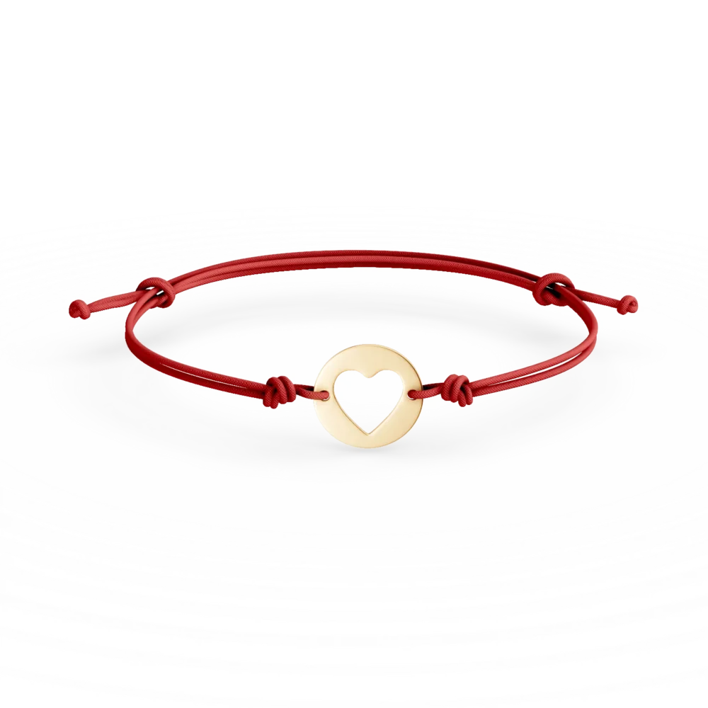 Bratara cu snur si pandantiv inimioara din aur galben