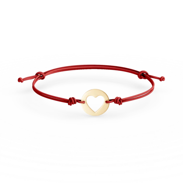 Bratara cu snur si pandantiv inimioara din aur galben