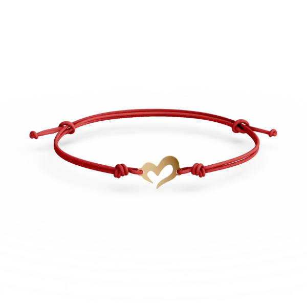 Bratara cu snur si pandantiv inimioara din aur galben