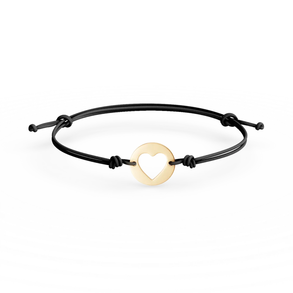 Bratara cu snur si pandantiv inimioara din aur galben