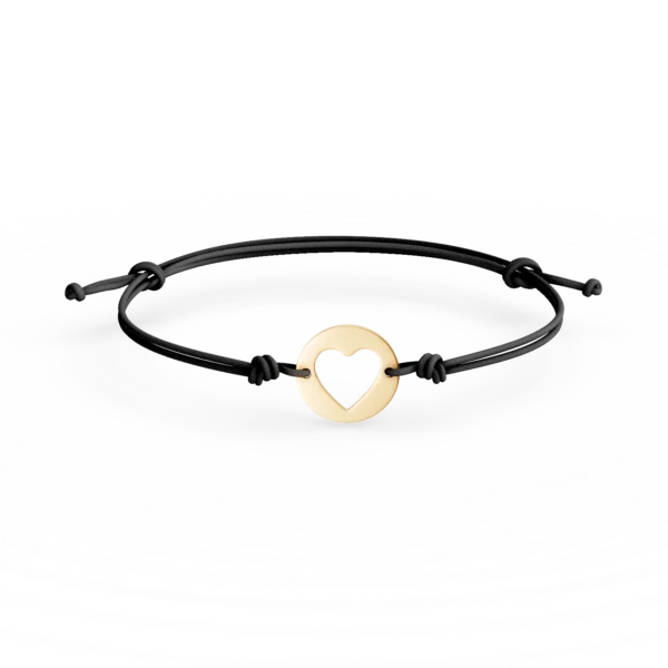 Bratara cu snur si pandantiv inimioara din aur galben