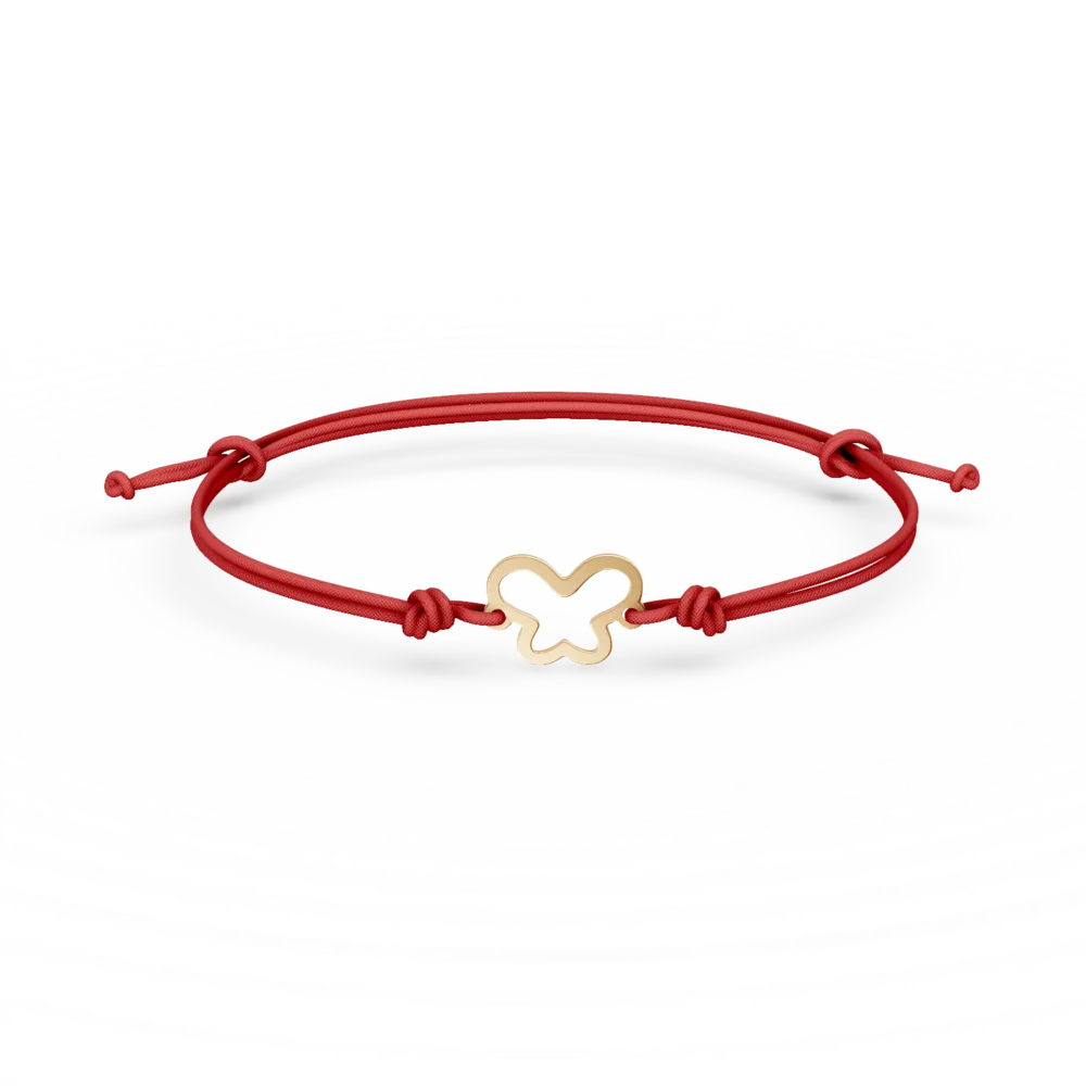 Bratara cu snur si pandantiv inimioare din aur galben