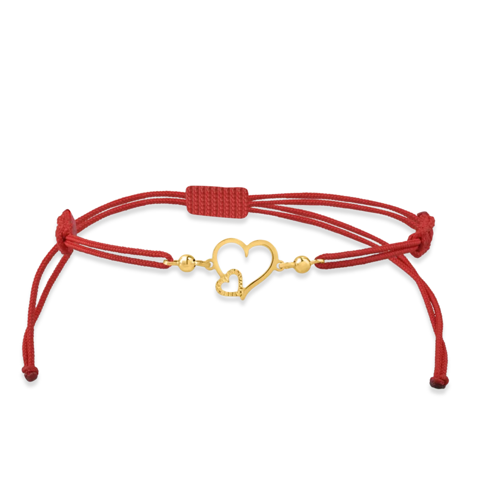Bratara cu snur si pandantiv inimioare din aur galben