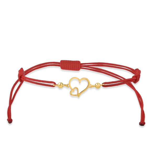 Bratara cu snur si pandantiv inimioare din aur galben