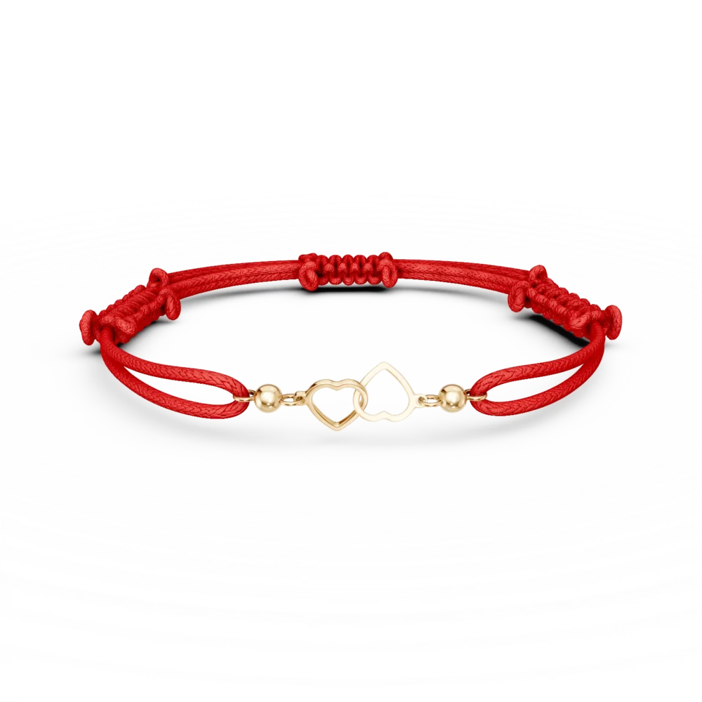 Bratara cu snur si pandantiv inimioare din aur galben