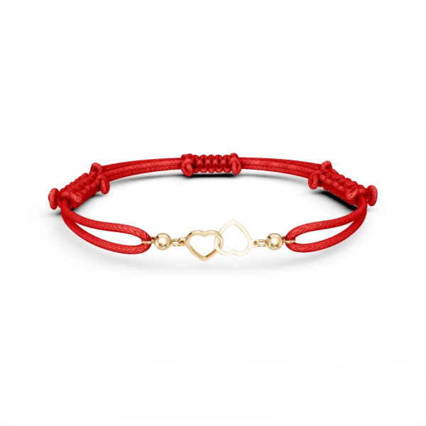 Bratara cu snur si pandantiv inimioare din aur galben