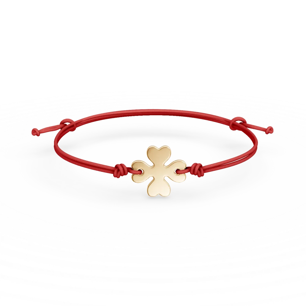 Bratara cu snur si pandantiv trifoi din aur galben