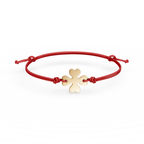 Bratara cu snur si pandantiv trifoi din aur galben