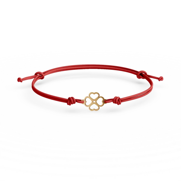 Bratara cu snur si pandantiv trifoi din aur galben