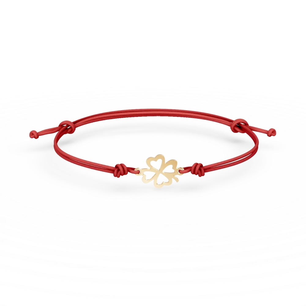 Bratara cu snur si pandantiv trifoi din aur galben
