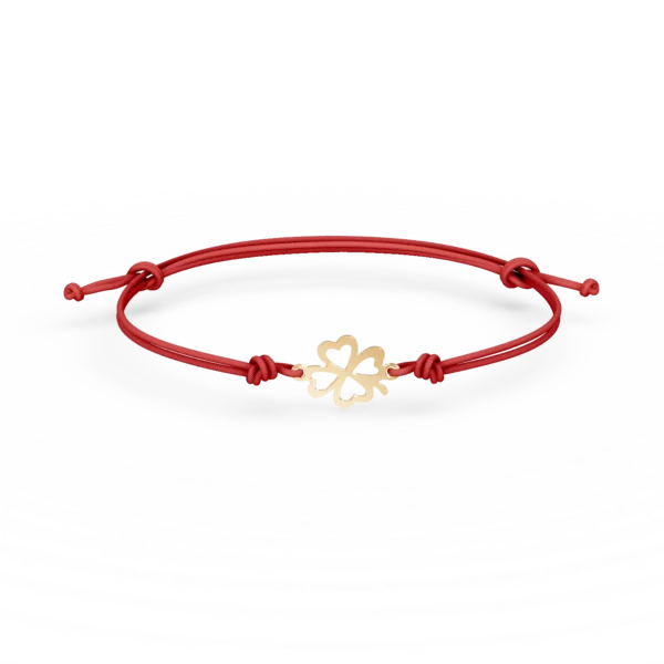 Bratara cu snur si pandantiv trifoi din aur galben