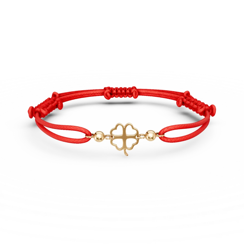 Bratara cu snur si pandantiv trifoi din aur galben