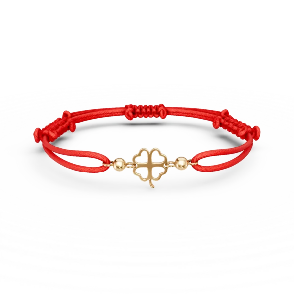 Bratara cu snur si pandantiv trifoi din aur galben