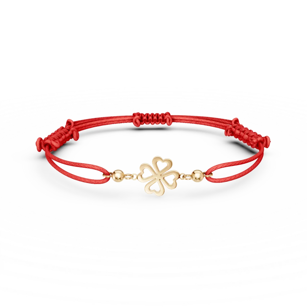 Bratara cu snur si pandantiv trifoi din aur galben