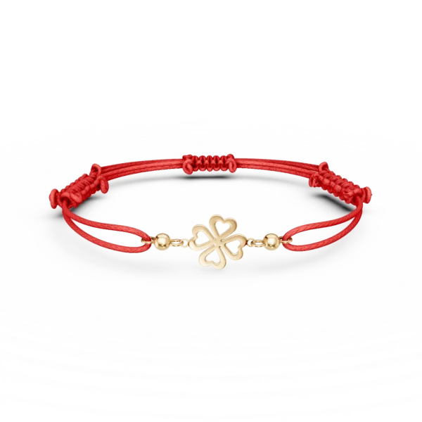 Bratara cu snur si pandantiv trifoi din aur galben