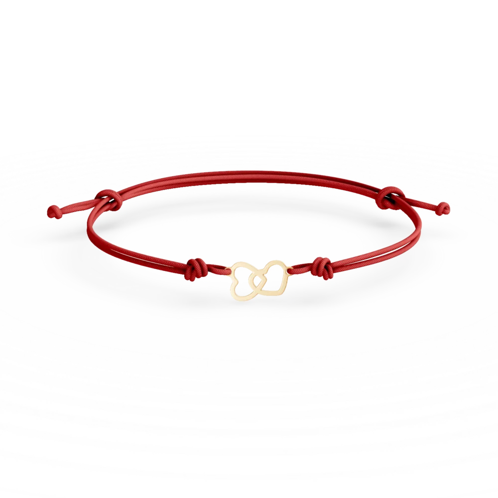 Bratara cu snur si pantantiv inimioare din aur galben