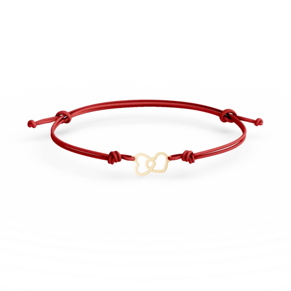 Bratara cu snur si pantantiv inimioare din aur galben