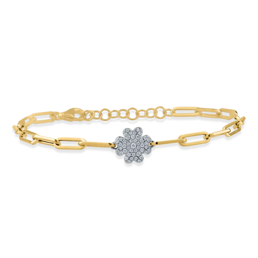 Bratara cu zale si pandantiv floare din aur galben cu diamante de 0.1ct