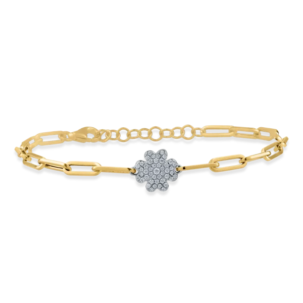 Bratara cu zale si pandantiv floare din aur galben cu diamante de 0.1ct