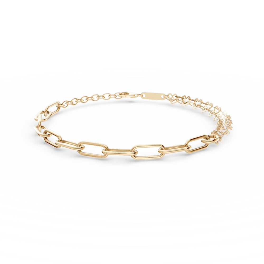 Bratara cu zale si inimioare din aur galben