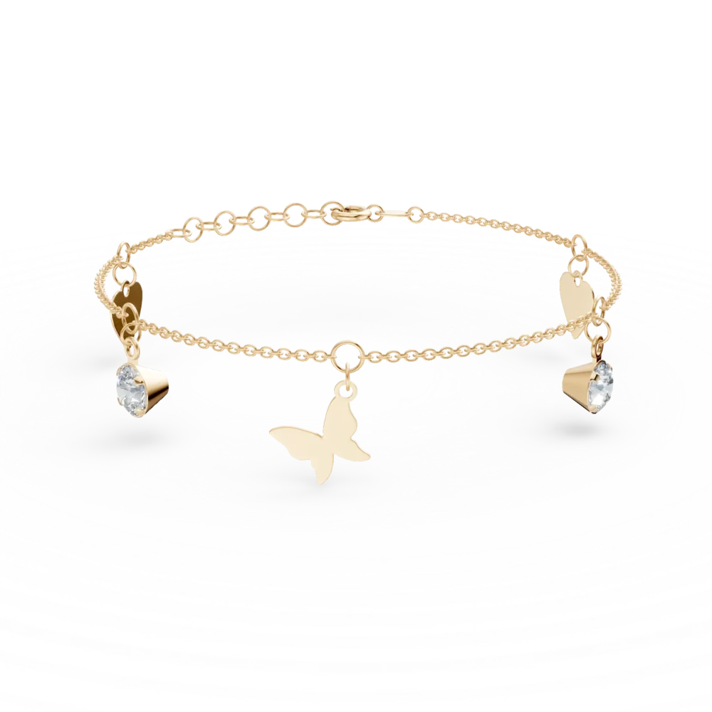 Bratara de picior cu charmuri din aur galben si zirconii