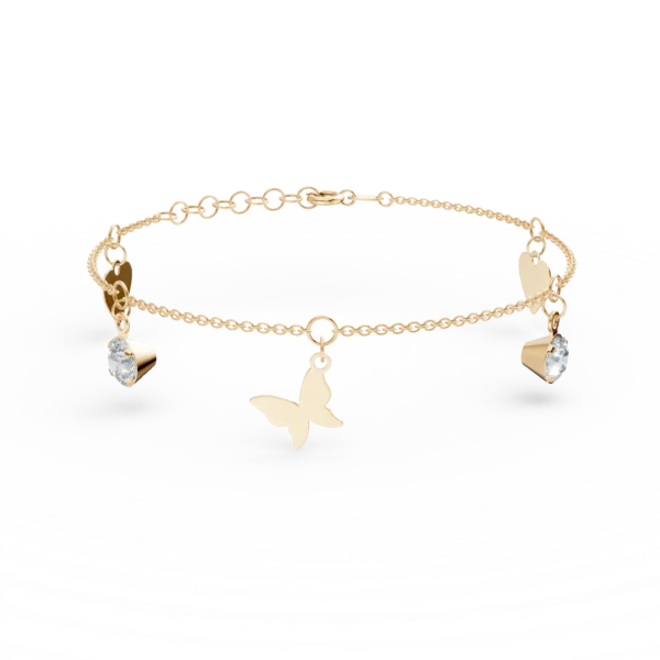 Bratara de picior cu charmuri din aur galben si zirconii