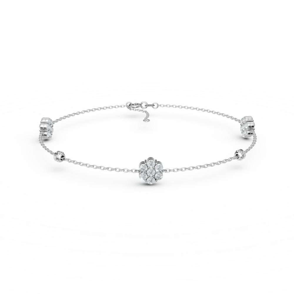 Bratara din aur alb cu bilute si pandantive floare