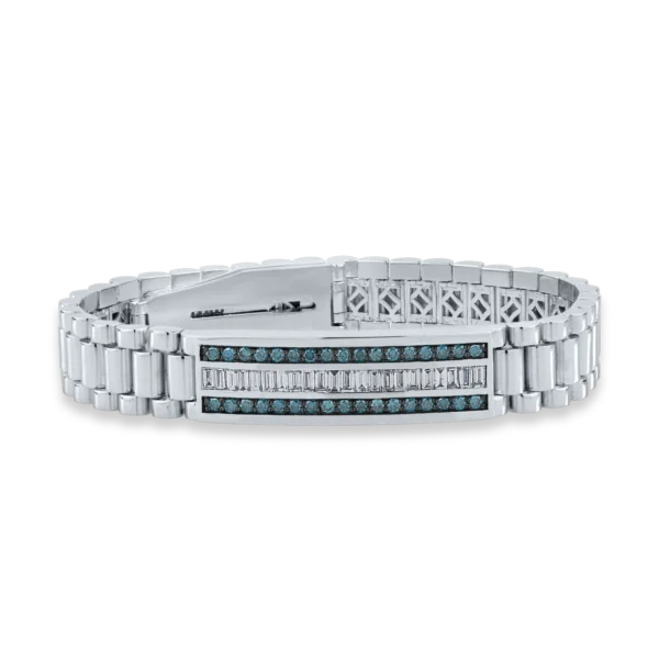 Bratara din aur alb cu diamante incolore baguette de 1.14ct si diamante albastre de 0.94ct