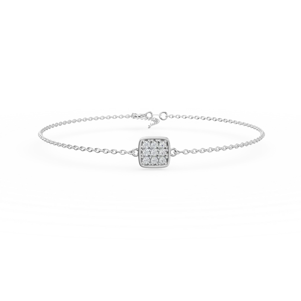 Bratara din aur alb cu pandantiv geometric si zirconii