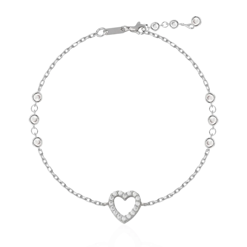 Bratara din aur alb cu pandantiv inima cu zirconia