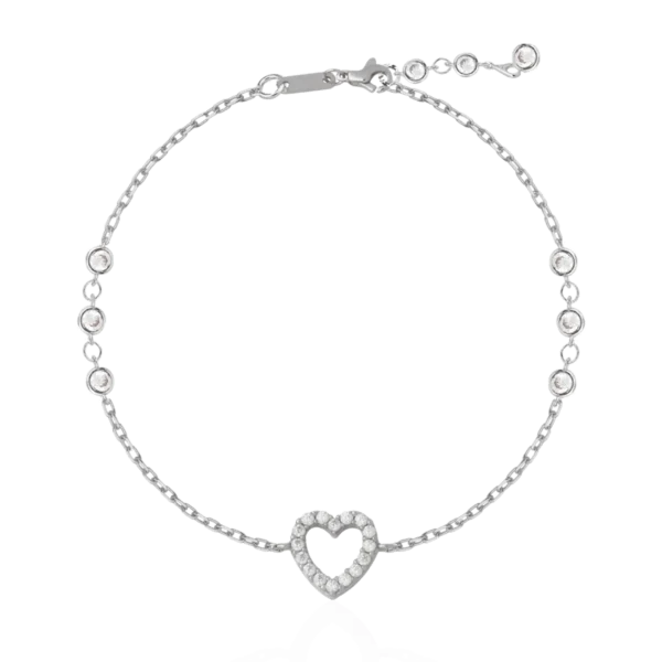 Bratara din aur alb cu pandantiv inima cu zirconia