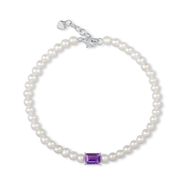 Bratara din aur alb cu perle de cultura de 23.04ct si ametist octogonal de 0.9ct