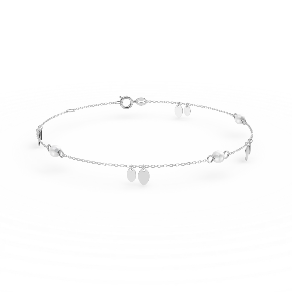 Bratara din aur alb cu perle sintetice