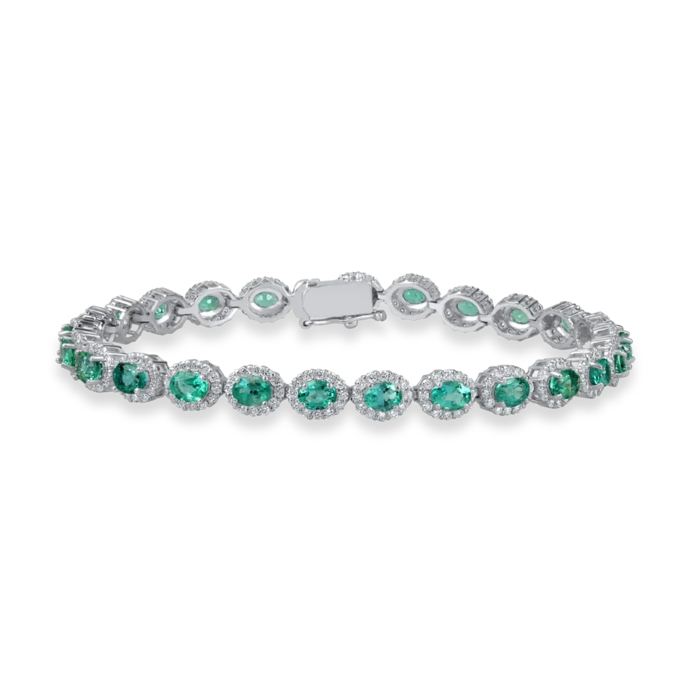 Bratara din aur alb cu smaralde ovale de 4.1ct si diamante de 1.8ct