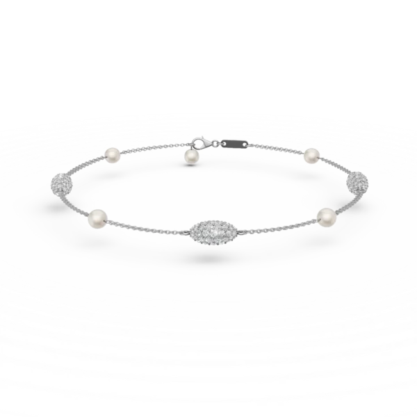 Bratara din aur alb cu zirconii si perle de cultura de 0.5ct