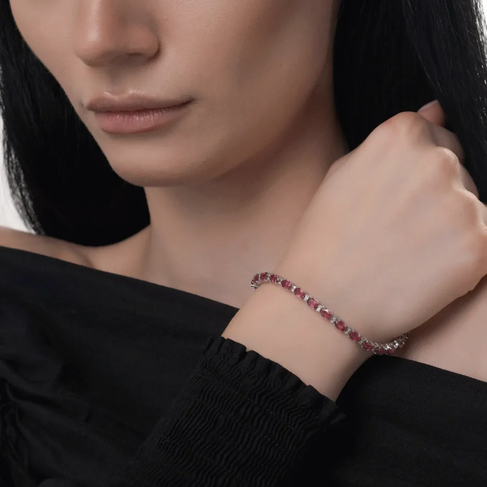 Bratara din aur alb cu rubine ovale de 8.34ct si diamante de 0.24ct - imagine 2