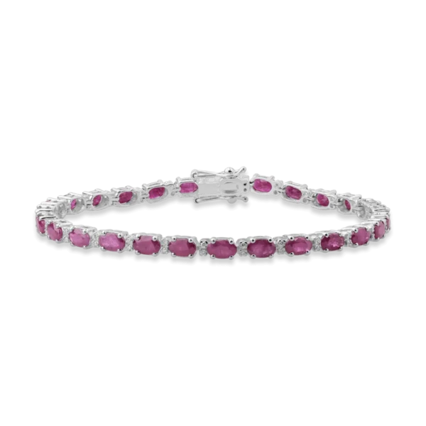 Bratara tennis din aur alb cu rubine ovale de 8.53ct si diamante de 0.26ct