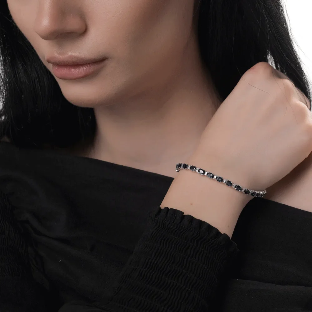 Bratara tennis din aur alb cu safire ovale de 8.73ct si diamante de 0.27ct - imagine 2