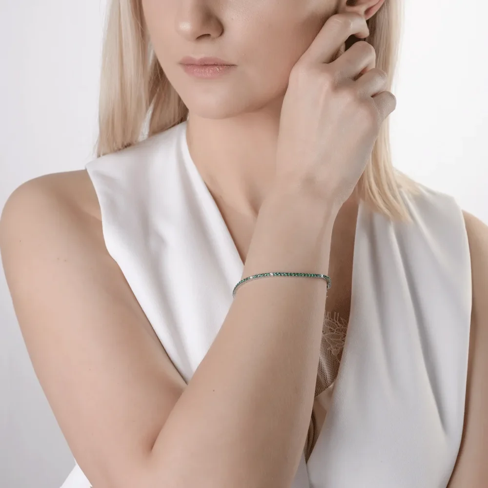 Bratara din aur alb cu smaralde de 1.4ct si diamante de 0.1ct - imagine 2