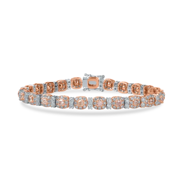 Bratara din aur alb-roz cu diamante roz cushion si incolore de 5.1ct