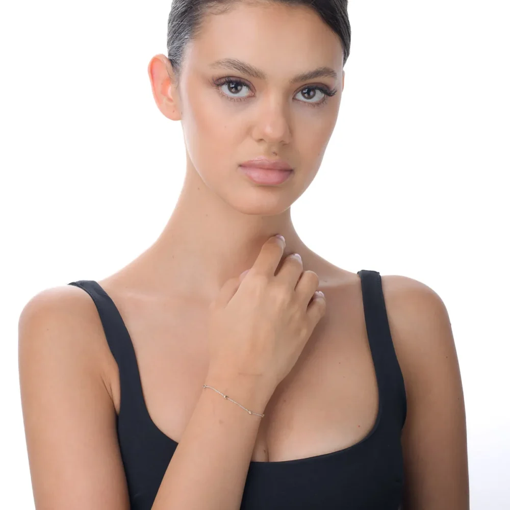 Bratara din aur alb-roz cu insertii geometrice - imagine 2