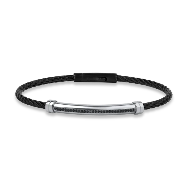 Bratara din aur alb si otel cu diamante negre de 0.15ct pentru barbati