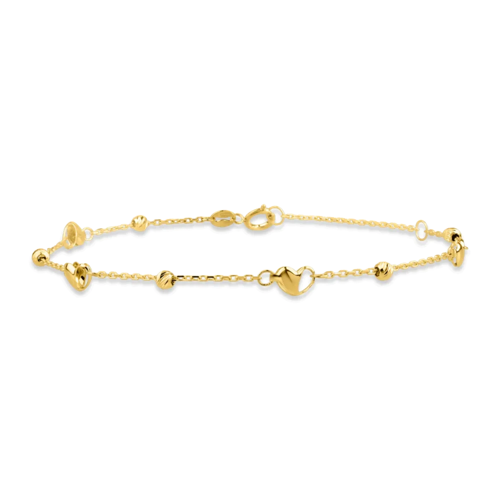 Bratara din aur galben cu bilute si inimioare
