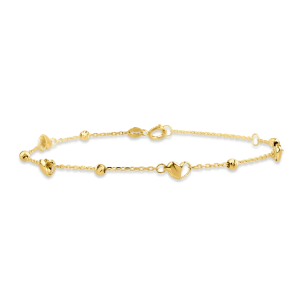 Bratara din aur galben cu bilute si inimioare