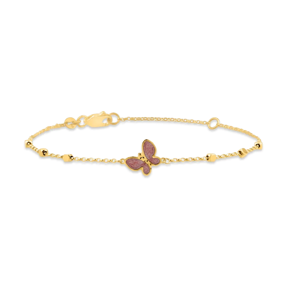 Bratara din aur galben cu bilute si pandantiv fluture