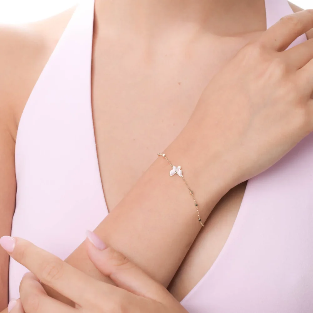 Bratara din aur galben cu bilute si pandantiv fluture - imagine 2